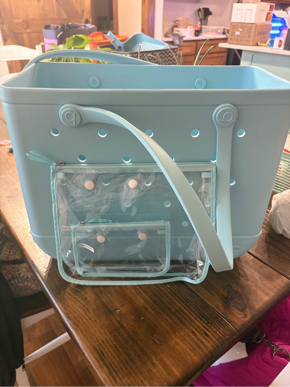 BOGG BAG Light Blue Tote with Clear Snap-On Pouch